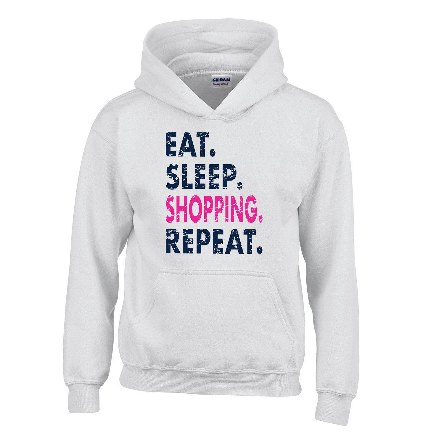 eat sleep shopping shoppingolás Fehér Gyerek Kapucnis Pulóver