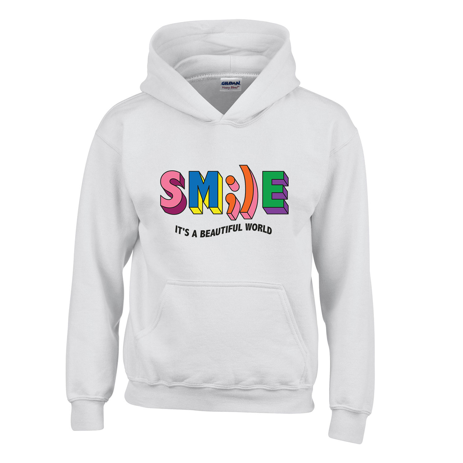 Smile mosolyogj its a beautiful world Fehér Gyerek Kapucnis Pulóver