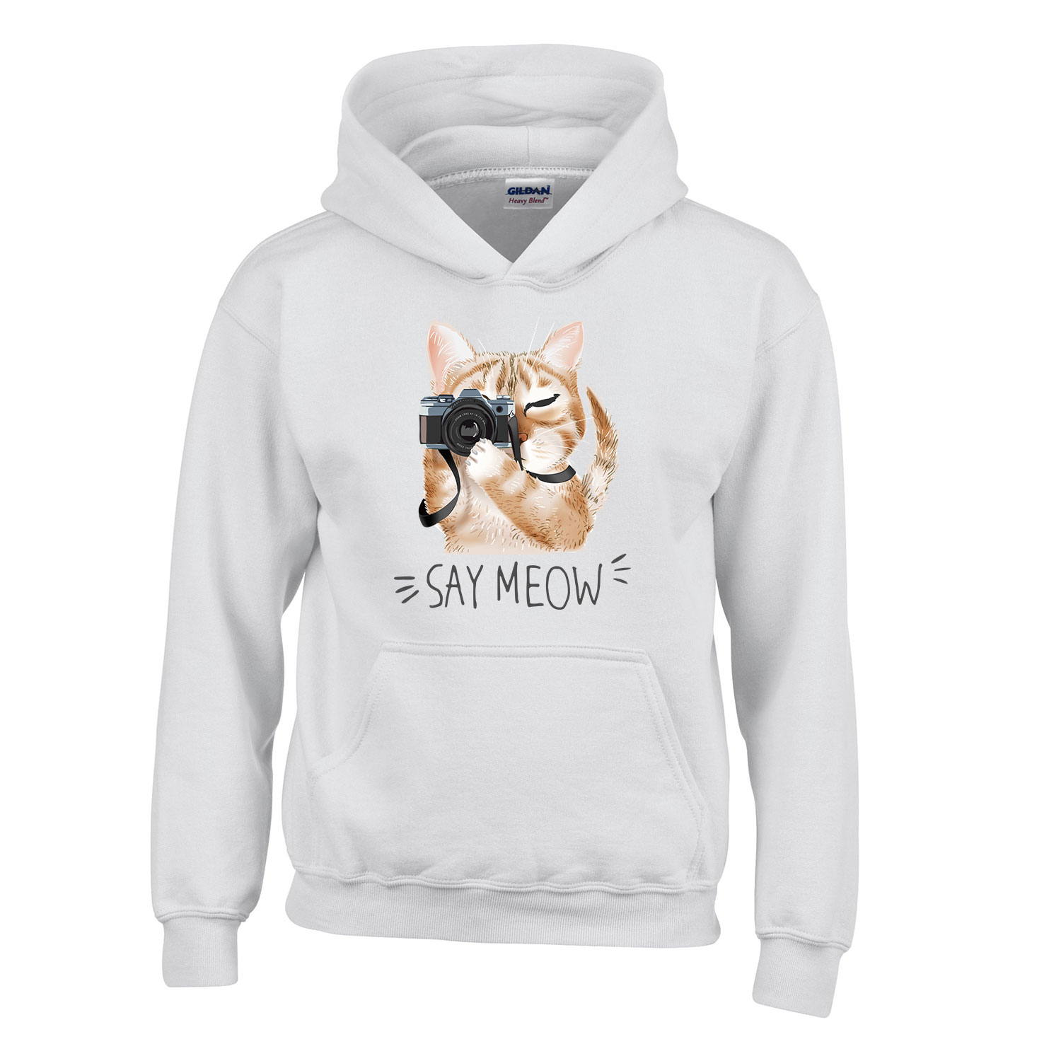say meow macska macskás cica cicás Fehér Gyerek Kapucnis Pulóver