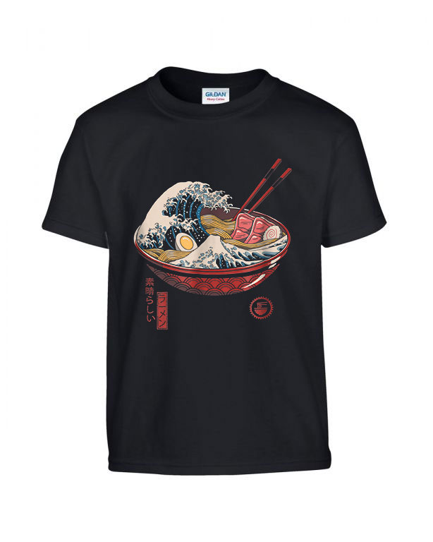 kanagava hullám ramen japán Fekete Gyerek Póló