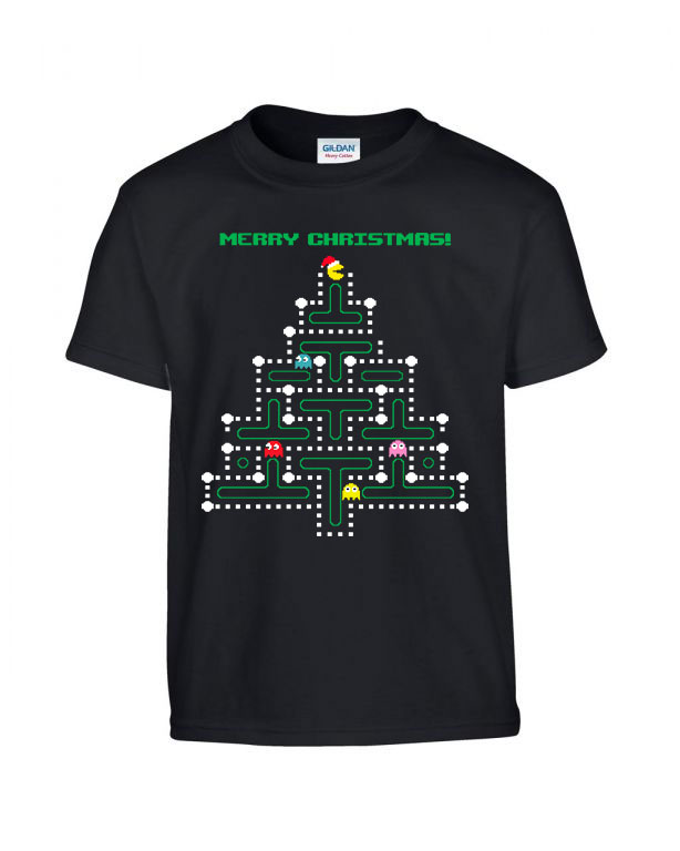 pac man karácsony ronda pulcsi Fekete Gyerek Póló
