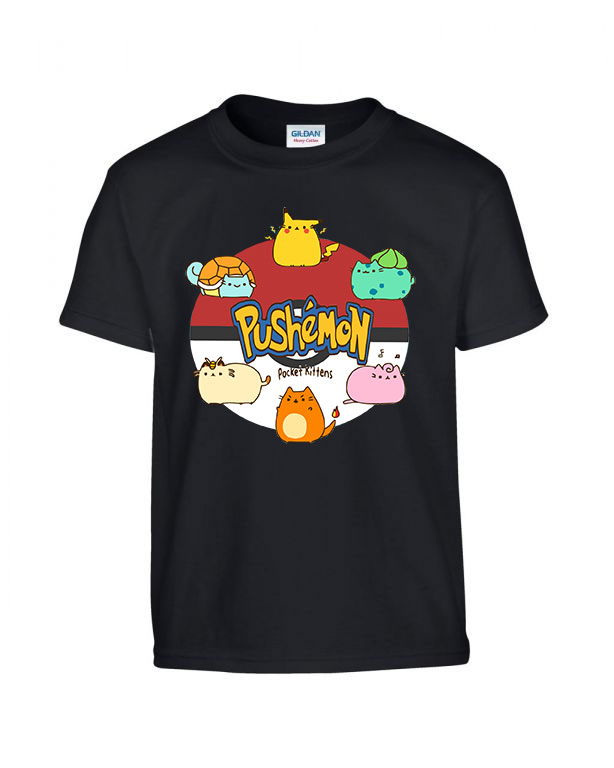 pokemon pusheen macska macskás Fekete Gyerek Póló