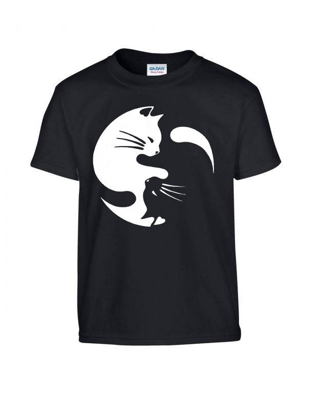 yin yang cicák cicás cica macskás Fekete Gyerek Póló