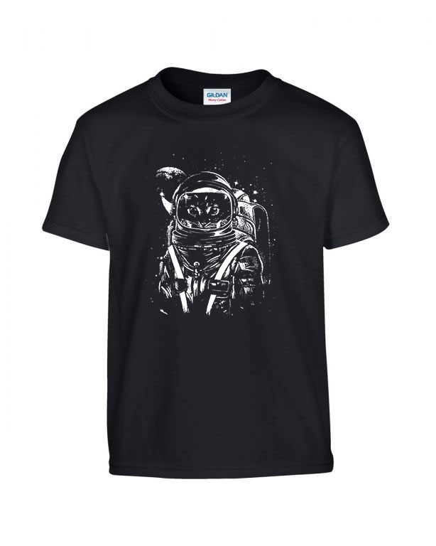 space cat űrhajós macska cica macskás Fekete Gyerek Póló