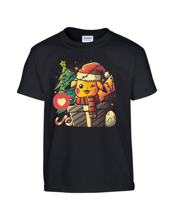 pikachu pokermon karácsony ronda pulcsi Fekete Gyerek Póló