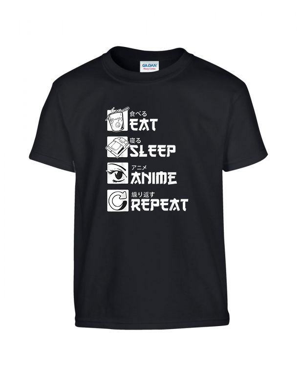 eat sleep anime Fekete Gyerek Póló