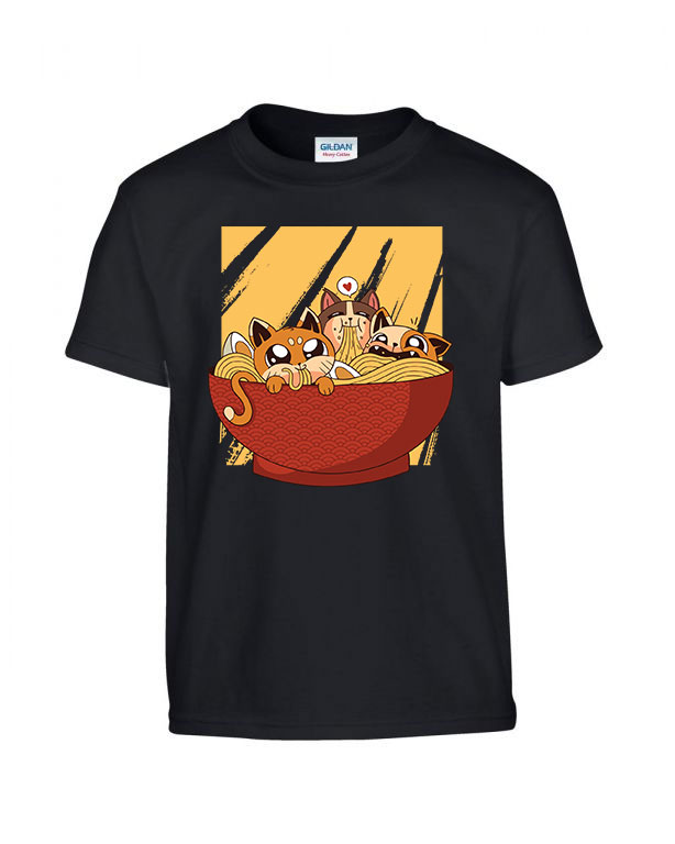 ramen macska macskás cica cicás Fekete Gyerek Póló