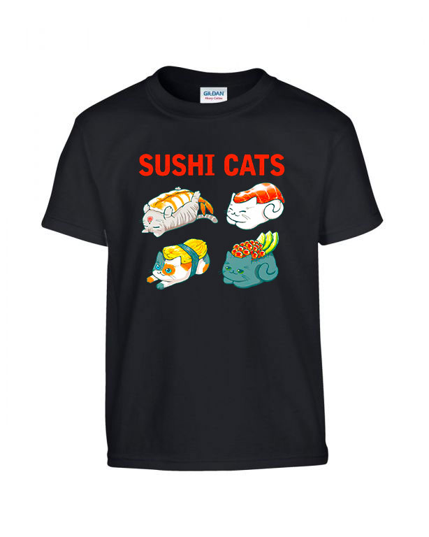 macska macskás cica cicás szusi sushi Fekete Gyerek Póló