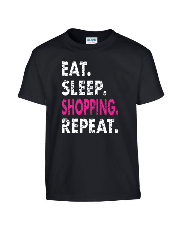 eat sleep shopping shoppingolás Fekete Gyerek Póló
