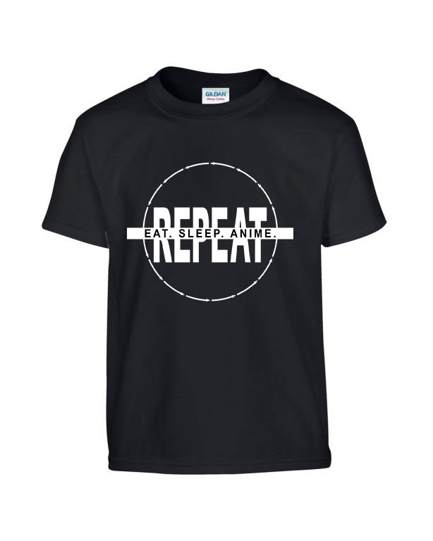 eat sleep anime repeat Fekete Gyerek Póló