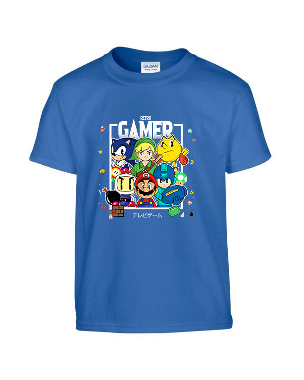 gamer sonic mario pacman zelda Kék Gyerek Póló