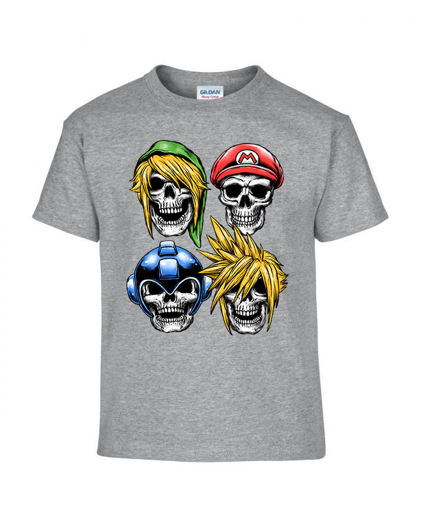Gamer Koponyák mario link megamen son goku Sportszürke Gyerek Póló
