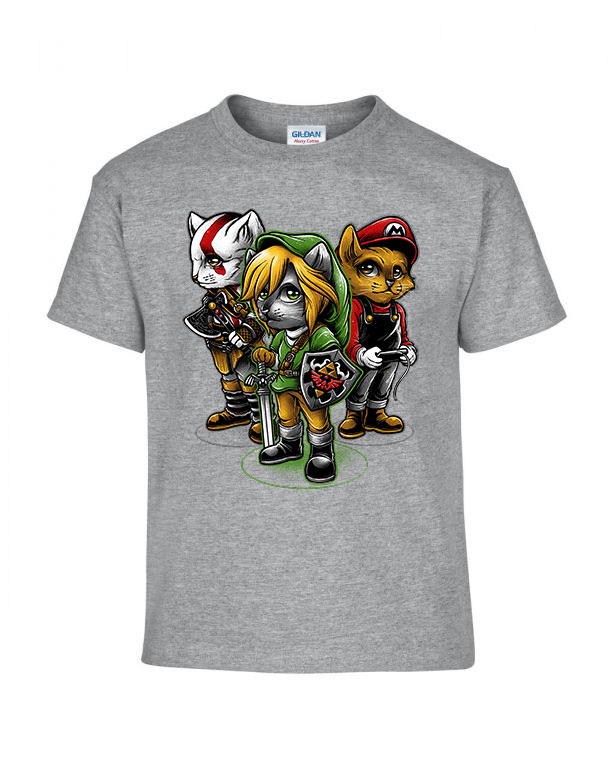 zelda link mario macska macskás cica cicás Sportszürke Gyerek Póló
