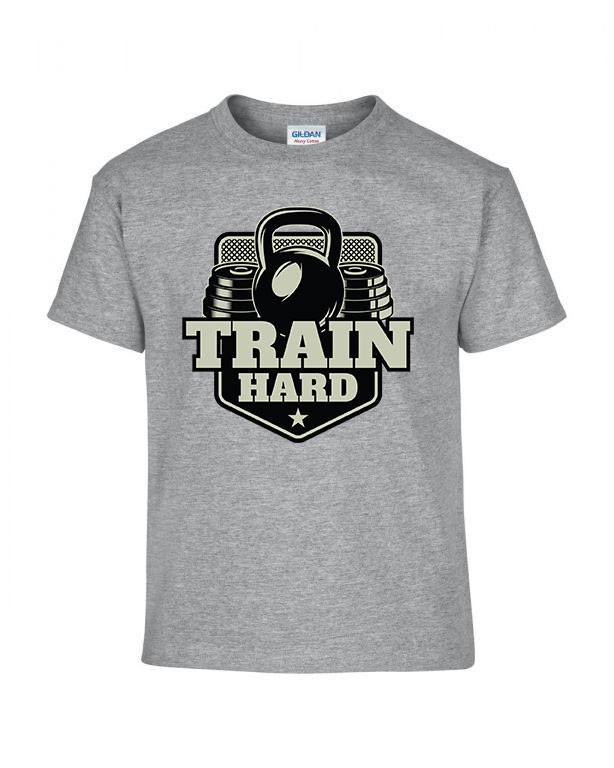 kondi kondizás train hard Sportszürke Gyerek Póló