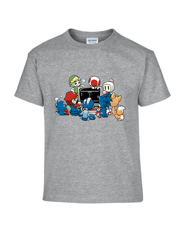 gamer sonic mario zelda megamen Sportszürke Gyerek Póló