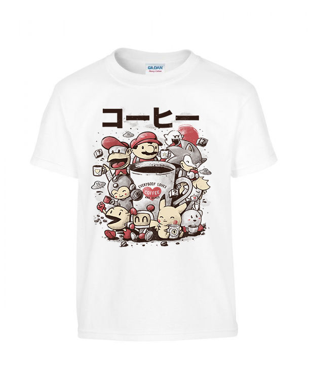 gamer kávé pac man sonic mario pikachu donkey kong Fehér Gyerek Póló