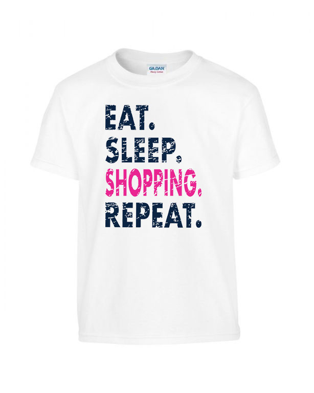 eat sleep shopping shoppingolás Fehér Gyerek Póló