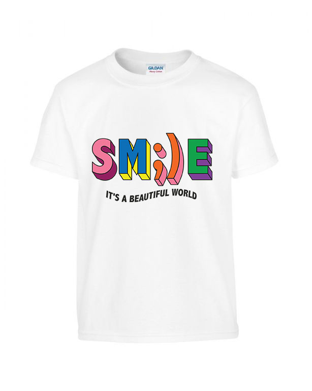 Smile mosolyogj its a beautiful world Fehér Gyerek Póló