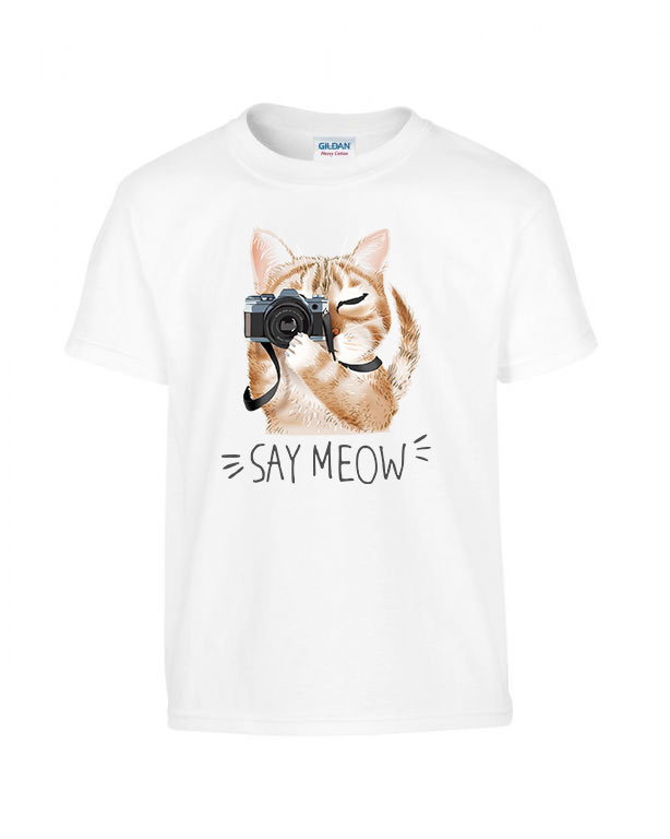 say meow macska macskás cica cicás Fehér Gyerek Póló